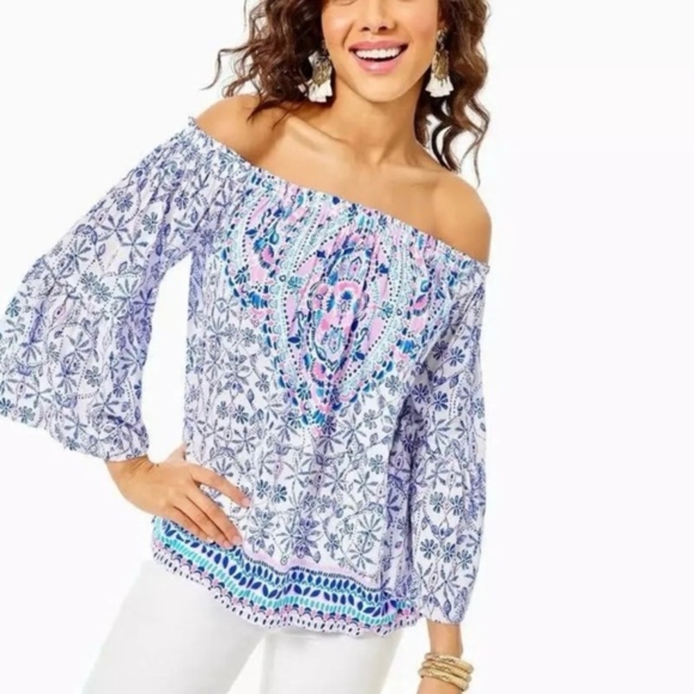 Lilly Pulitzer Resort White Time To Shine Nevie Off The Shoulder Top‎ Size S